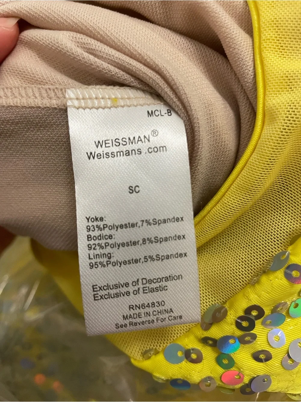 Weissman Yellow Feathered Sequin Dance Costume